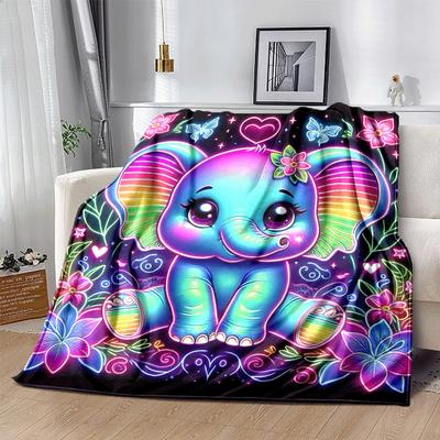 1pc Elephant Printing Lightweight Flannel Blanket, Comfortable and Warm Blanket, for Camping Sofa Bed and Couch Office, In All Seasons