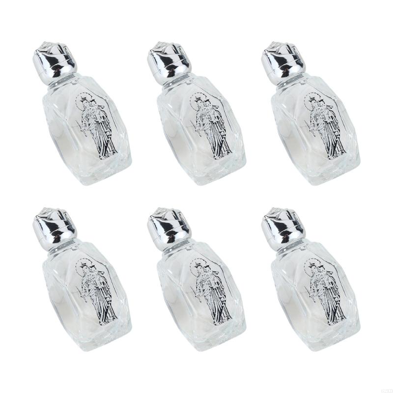62KD Pack of 6 Embossed Glass Holy Water Container Bottles Baptisms Gift Church Use