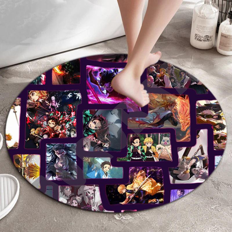 Classic Japanese-style Cartoon Demon Slayer Round Rug, Home Soft Decorative Anti-slip Yoga Mat and Chair Mat, Outdoor Floor Mat Carpet K24