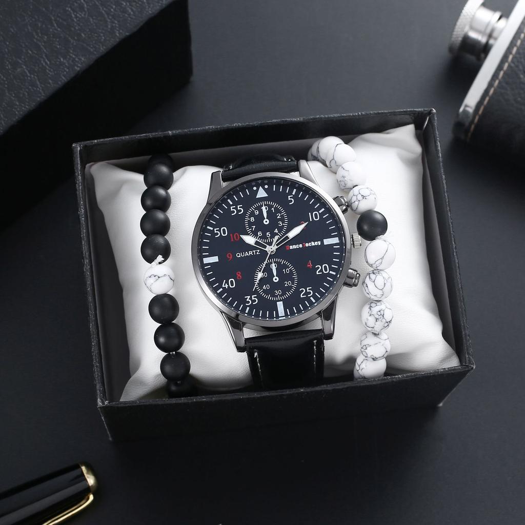 Men's Fashion Business Casual Belt Watch Men's Bracelet Set Men's Watch Pcs Watch + Bracelet + Box