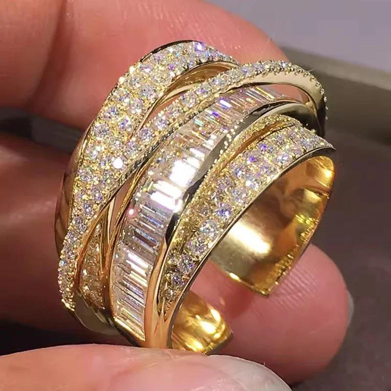 Luxus Gold Silber Farbe Öffnungsringe Damen Multi Kreuz Design Moderne Mode Damen Accessoires Bling Bling Verstellbarer Schmuck