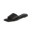Flat-bottomed Slippers Women's Summer Outer Wear New Summer Square Head One-word Drag Large Size Cool Slippers Factory