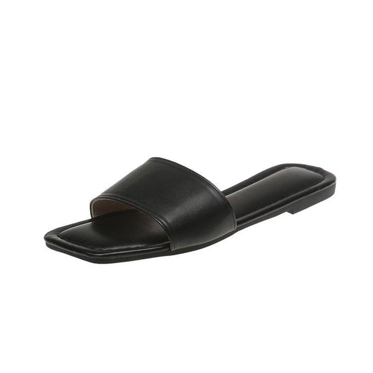 Flat-bottomed slippers women's summer outer wear new summer square head one-word drag large size cool slippers factory