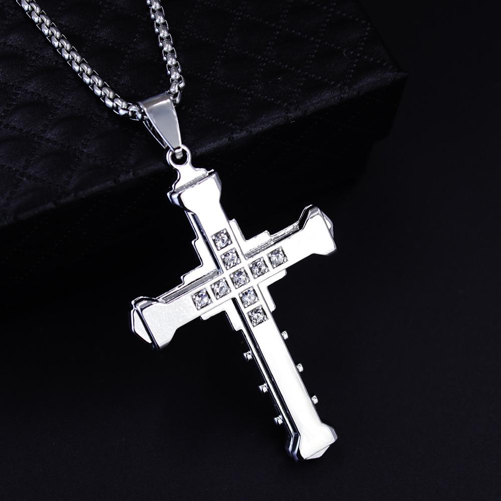 Men's Multi-layer Three-color Diamond Inlaid Cross Necklace