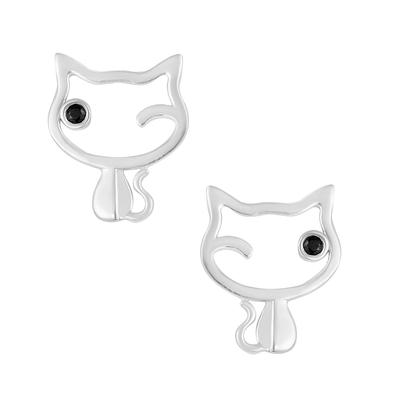 Winking Cat Stud Earrings- 925 Sterling Silver