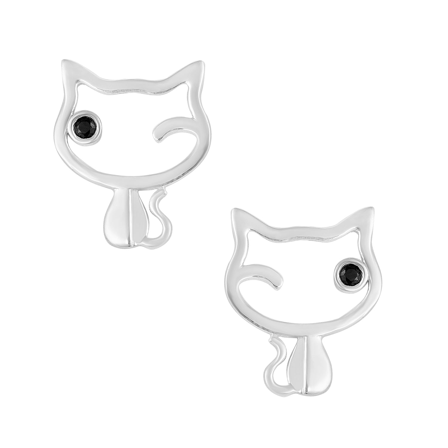 

Winking Cat Stud Earrings- Sterling Silver білий