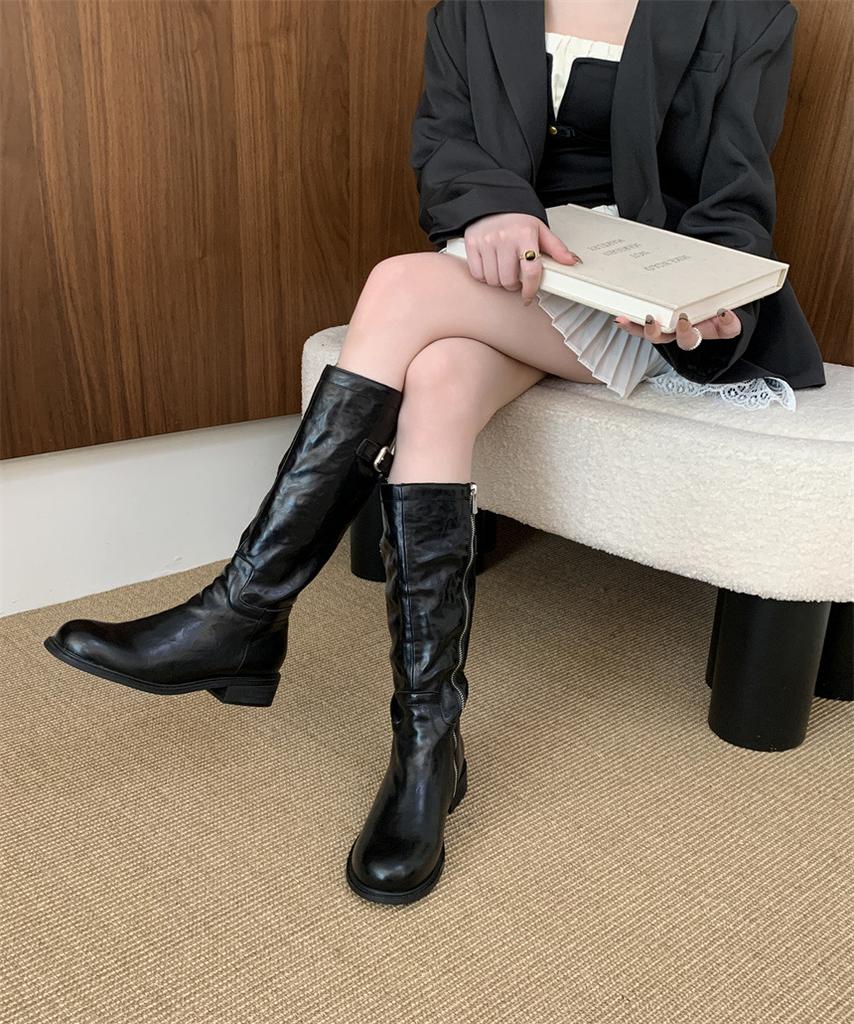 Huge good-looking~ Internet celebrities popular washed horse leather leather knight boots women's boots Martin boots thick heel high boots