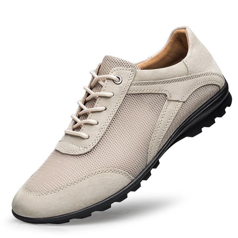 

Casual shoes Hollow mesh breathable flat bottom lace-up outdoor leisure work pigskin men s shoes 48 сірий колір