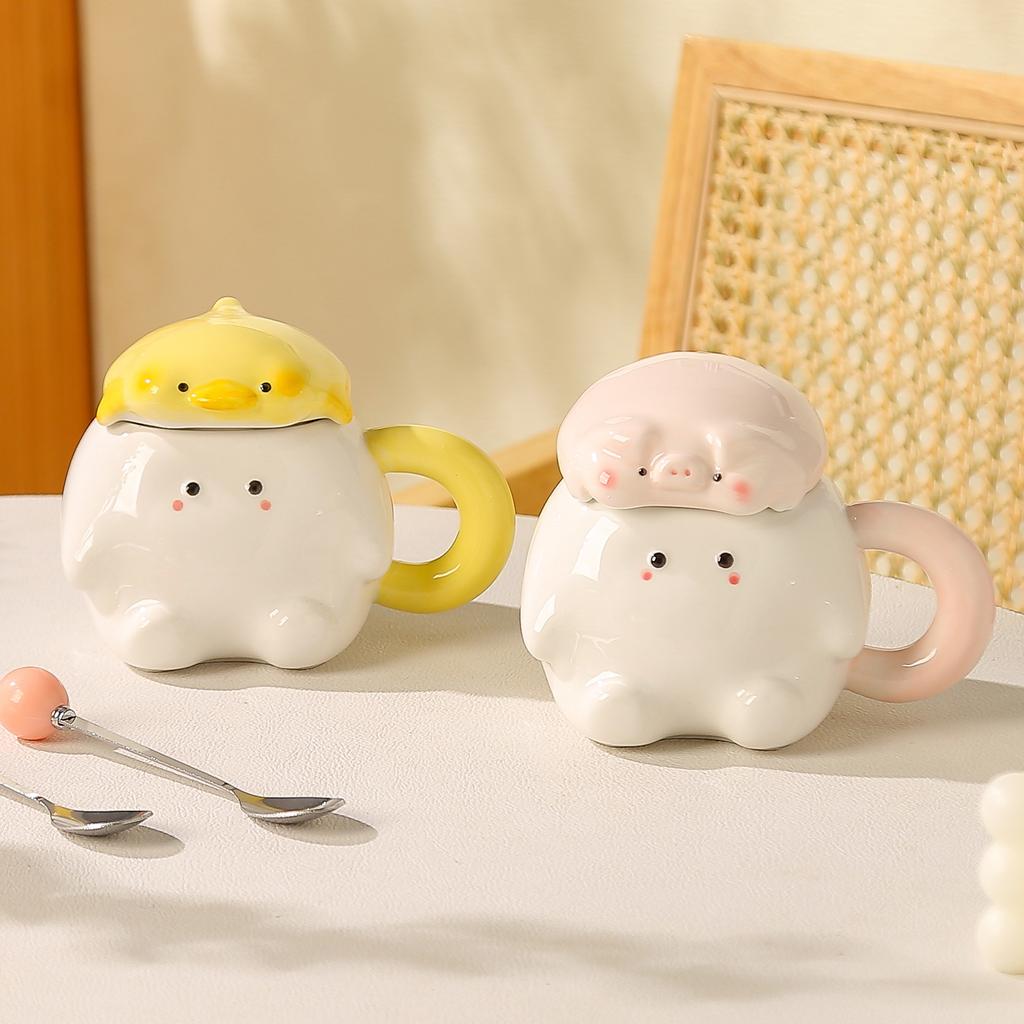 Cute cute ceramic mug birthday gift girl student souvenir couple pair cup ceramic cup with lid