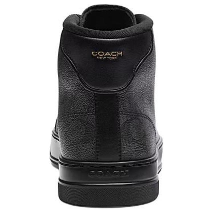Coach Signature Leather Round Toe Lace Up High Top Sneakers Men Sneakers Black CY308-MFQ