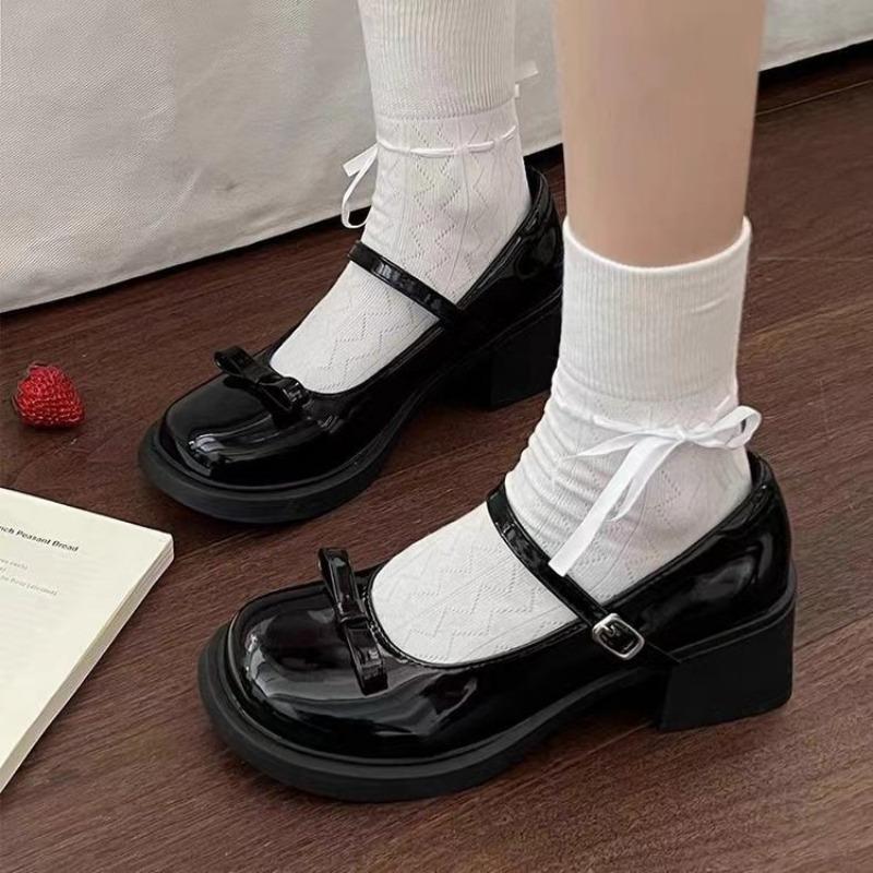 Round head versatile single shoes college style skirt autumn new high heels small leather shoes women's Mary Jane women's shoes