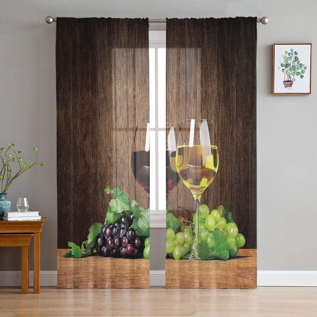 Wine Glass Wine Fruit Grapes Curtain For Living Room Transparent Tulle Curtains Window Sheer For The Bedroom Accessories Decor