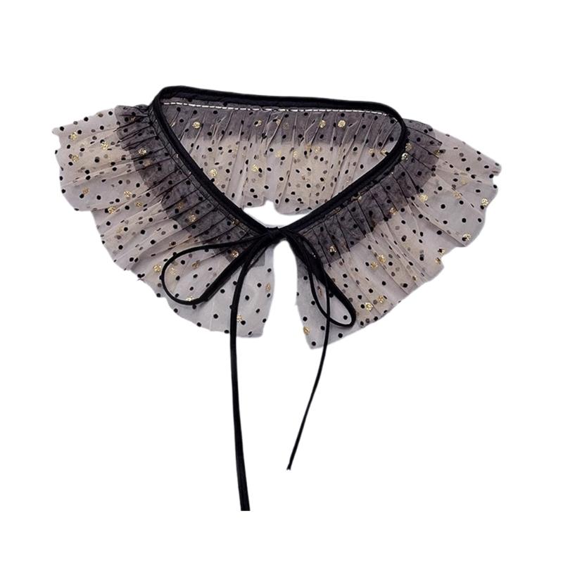 Women Elegant Dots Sheer Organza Mesh Ruffled False Collar Detachable Shawl Scarf Capelet for Sweater Dresses