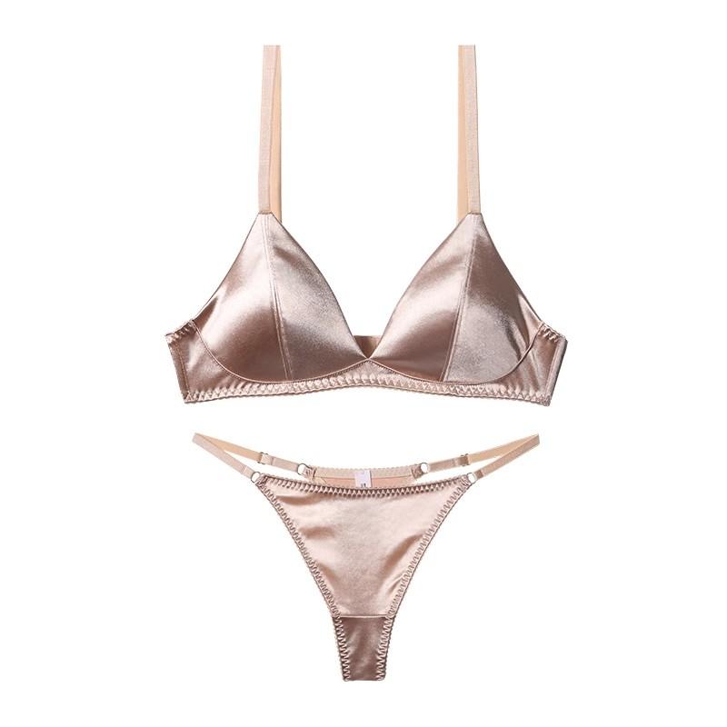 

Французский комплект нижнего белья для женщин, сексуальный бюстгальтер с глубоким V-образным вырезом и леопардовым принтом, бесшовный комплект нижнего белья из ледяного шелка, высококачественный бюстгальтер и стринги M хаки