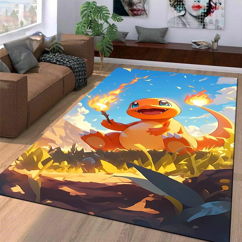 Orange Cartoon Dino with Flames Design Carpet for Kids Room Decor Suitable for use as an anti-slip for living room bedroom sofas