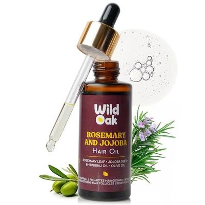 Huile capillaire avancée WildOak Romarin Jojoba pour la croissance des cheveux et la nutrition du cuir chevelu |& Hydratation profonde | Pour hommes et femmes | 50 ml