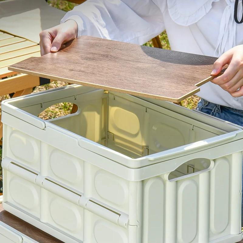Collapsible Storage Bin With Handle Large Capacity Portable Storage Container Stackable Multifunctional Outdoor Camping Items