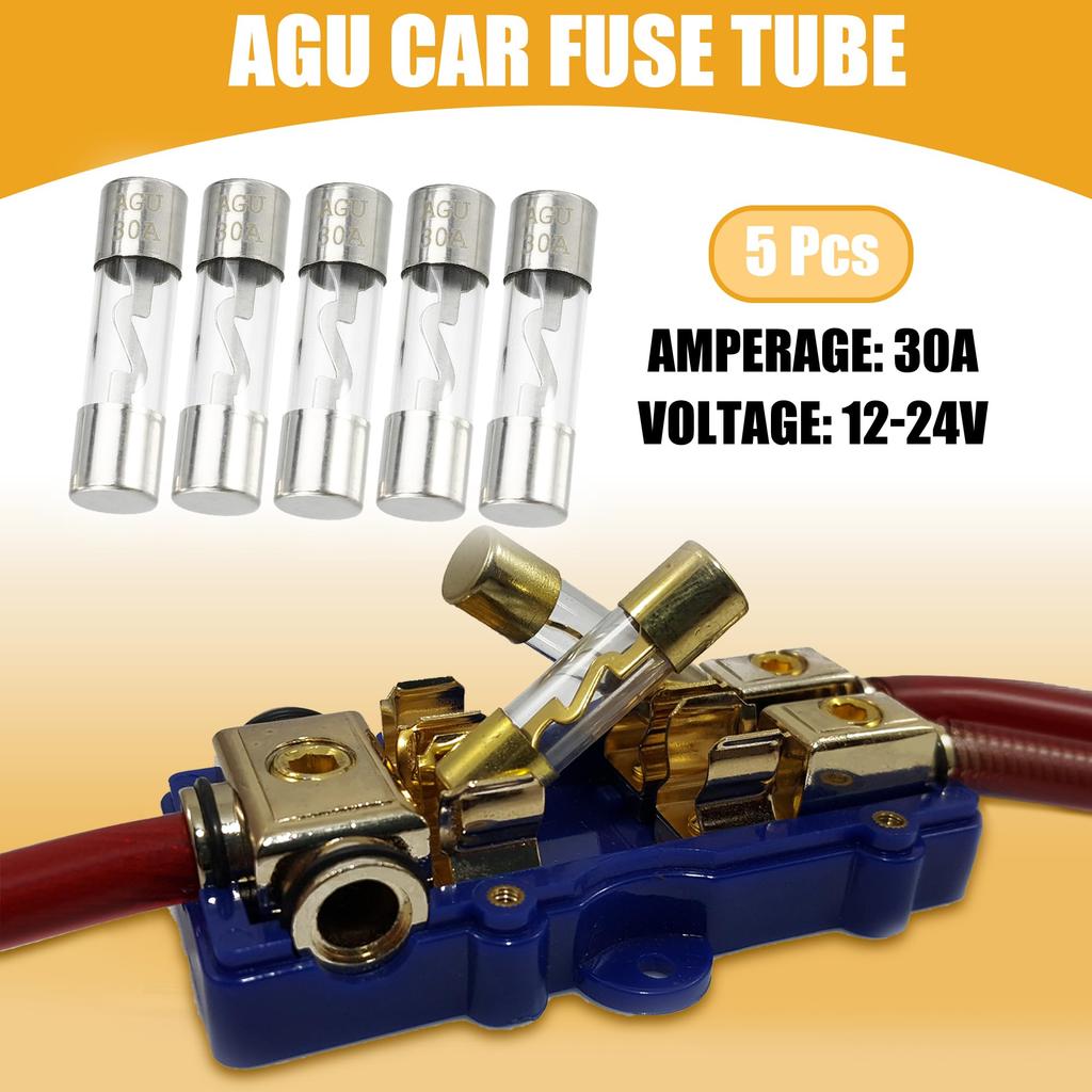 Partuto Set of 5 10x38mm 0.39x1.50" 30A Universal AGU Glass Fuse - Car Fuse
