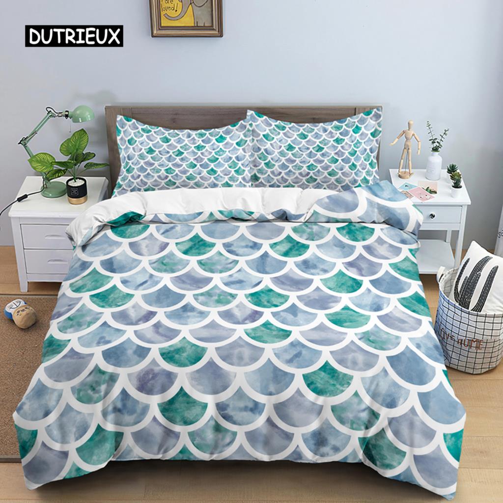 

Цветной пододеяльник «Русалка», Комплект постельного белья с красочными рыбными чешуйками, Персонализированный комплект одеяла с наволочкой, Декор для спальни женщин и девочек EU single(135x200cm)