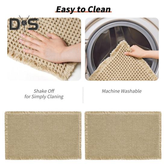 Floor Mat Absorb Moisture 3D Waffle Texture Door Mat Fringe Trim Anti-Slip Double-Layer Superior Absorbency Entryway Rug for Bathroom Kitchen