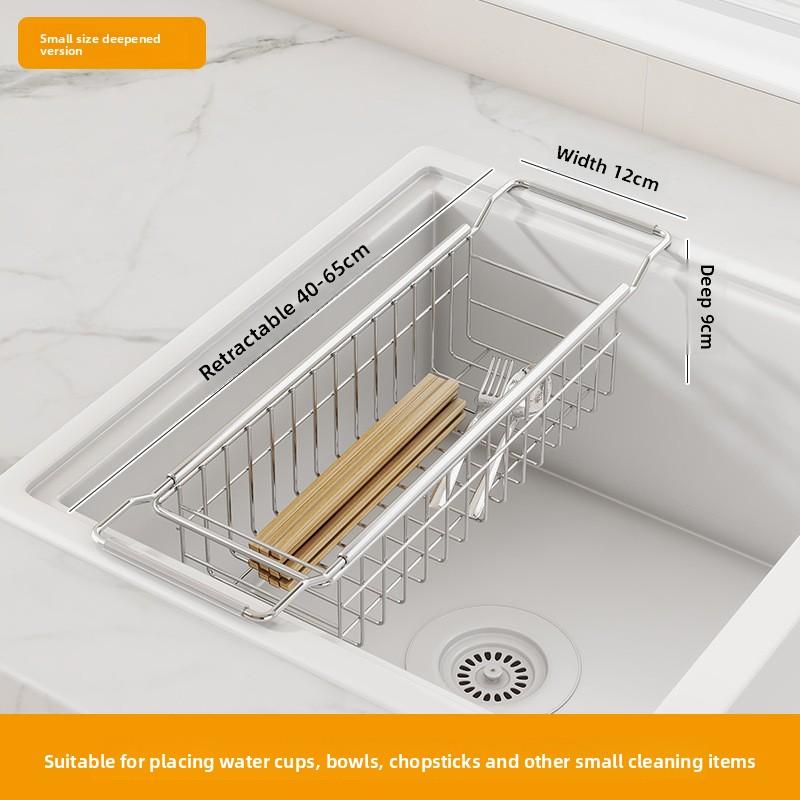 Stainless Steel Telescopic Sink Organizer - Multi-Purpose Drainage Rack for Dishes, Fruits, Vegetables and Dishcloths