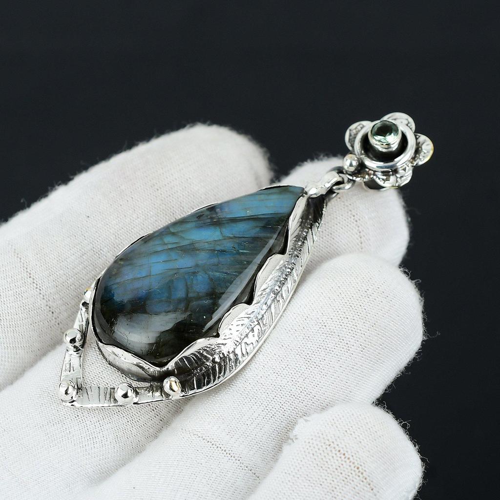 Blue Fire Labradorite Gemstone Pendant, 925 Sterling Silver Jewelry Pendant, Natural Labradorite Gemstone Pendant For Women, For Gifts