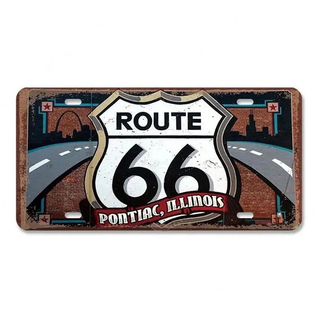 Route 66 License Plate for Wall Art Decoration Metal Tin Signs Vintage Tags Metal Automotive Signs For Cafe Bar Club Garage Pubs