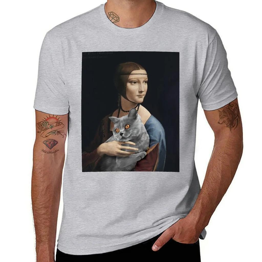 Leonardo da Vinci Cat, Lady with an Ermine, Cute Cat Print, Funny Cat Print T-Shirt anime tshirt mens clothing
