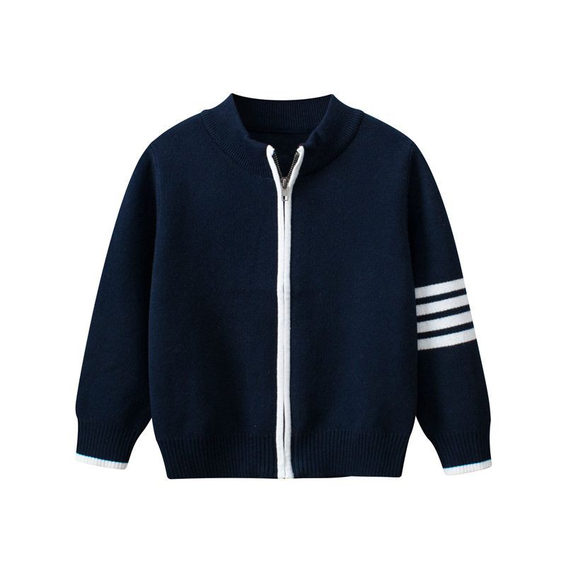 27Kids Children s Clothing Autumn and Winter Kids Pure Cotton Sweater Cardigan Boy s Knitted Sweater Baby Zip-up Shirt Clothes and Coat My3458 Dark Blue 130