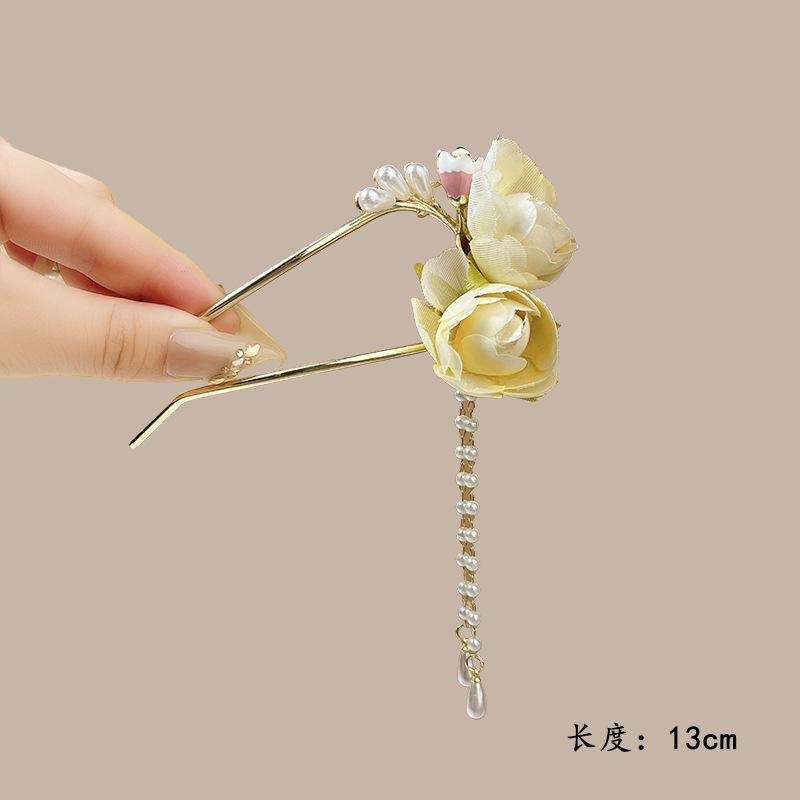 Elegant Flower Hairpin For Women Sweety Peony U Shaped Hair Stick Girls Fashionable Hair Accessories Gauze Floral Hair Pin NEW