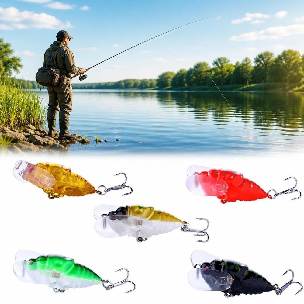 5PCS Floating Popper Hard Lure with Double Triple Hook Artificial Fishing Bait Freshwater