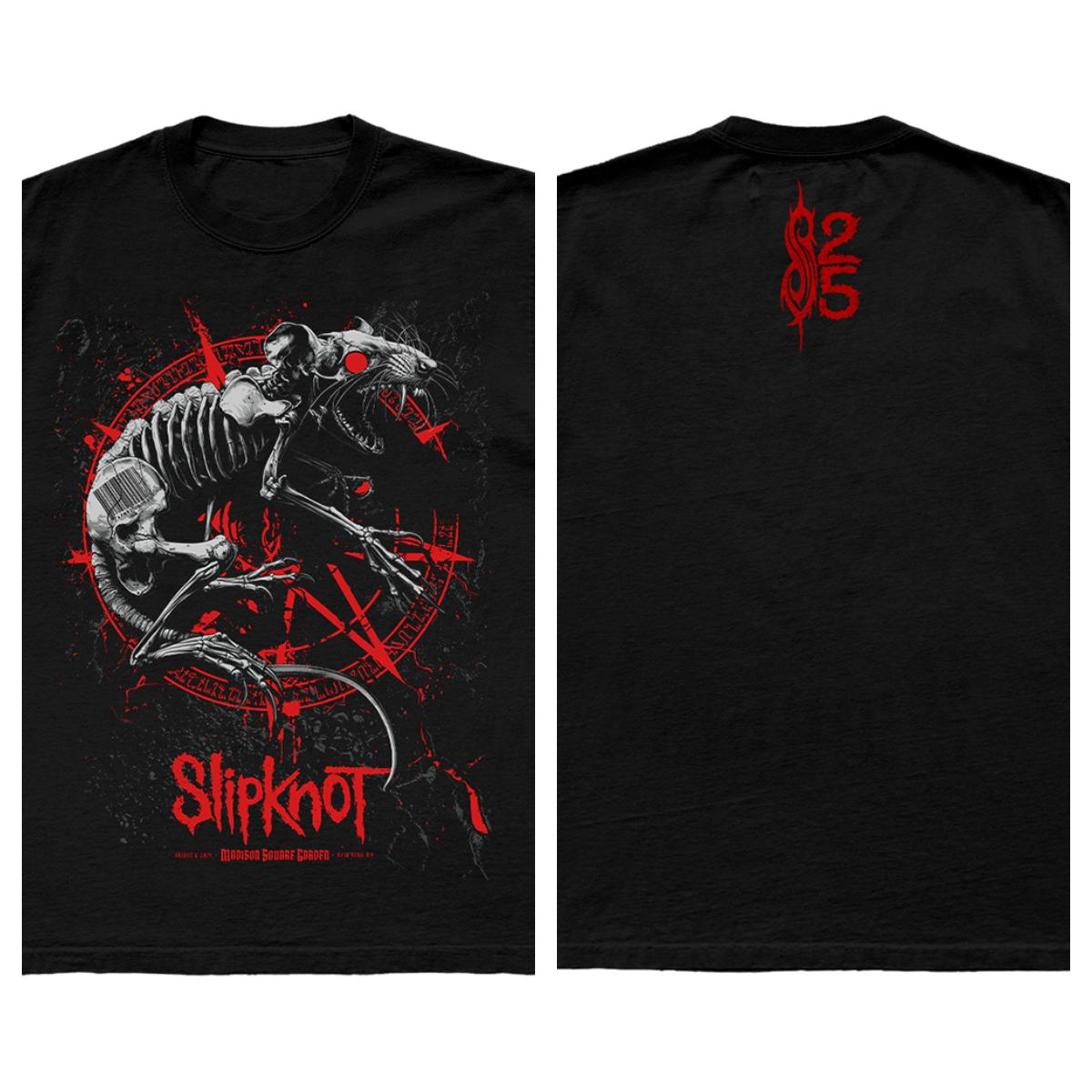 Slipknot 25-й Юбилейный Скелет Крысы Череп Двухсторонний Винтажный Футболка, Унисекс Nu-Metal Фан Уличная Одежда Футболка, 100% Хлопок Повседневная Футболка с Коротким Рукавом 4XL