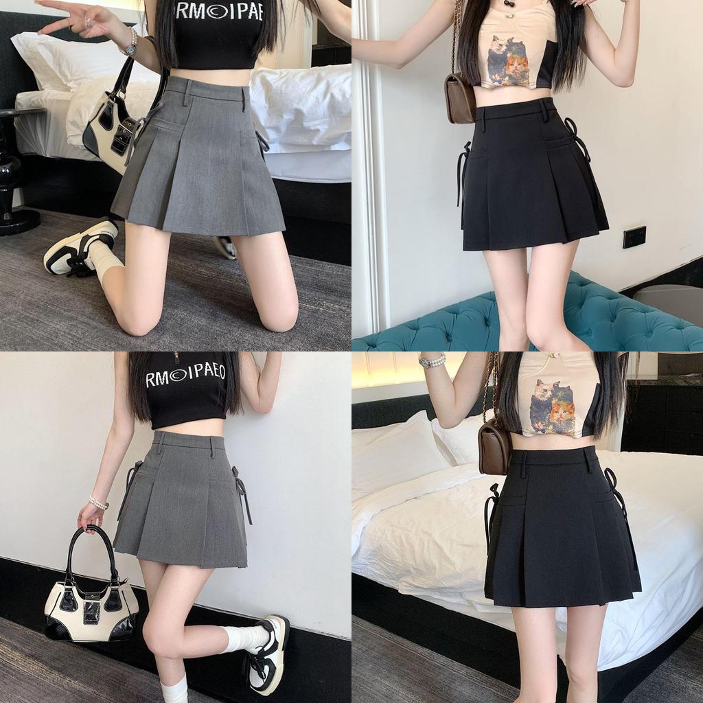 Polyester Pleated Mini Skirt For Women With High Waist And Tie Detail For Casual Summer Wear