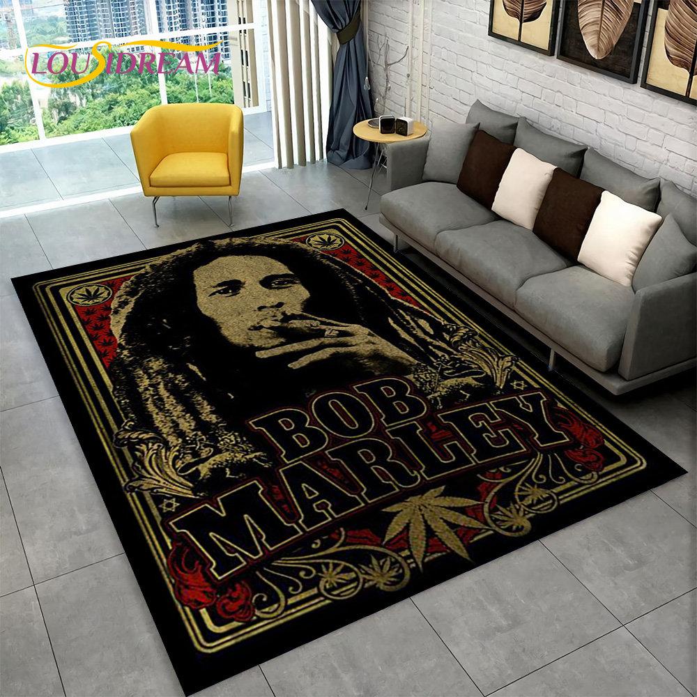 Bob Marley Reggae Music Maple Leaf Jamaican Area Rug,Carpet Rug for Living Room Bedroom Sofa Doormat Decor,Non-slip Floor Mat