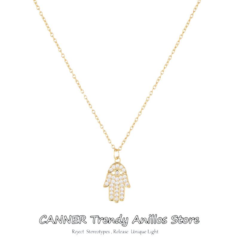 Authentic 925 Sterling Silver White Zircon Palm Pendant Necklaces For Women Chain Link Necklaces Charms Jewelry Collars