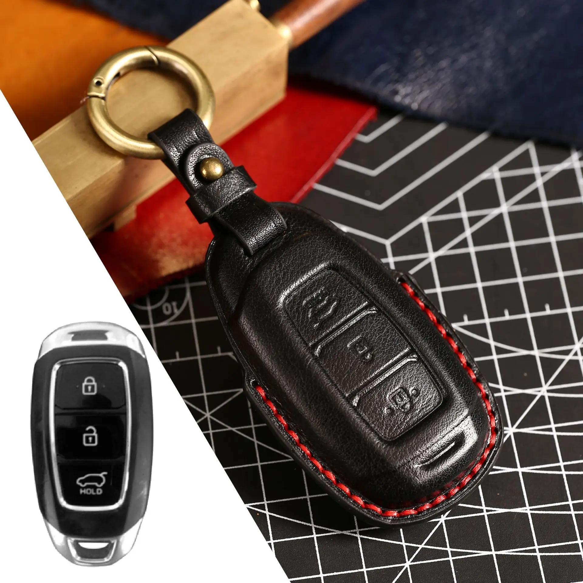 

Car Key Case Cover Fob Accessories For Hyundai Palisade Fiesta Custo Sonata Leather Keychain Holder Keyring Protective Bag Vantu