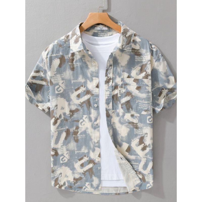 Trendy over Print Short sleeve Shirts Men's Japan fashion Hong Kong Style Casual All-matching Half Sleeve Cargo Shirt 2025 New