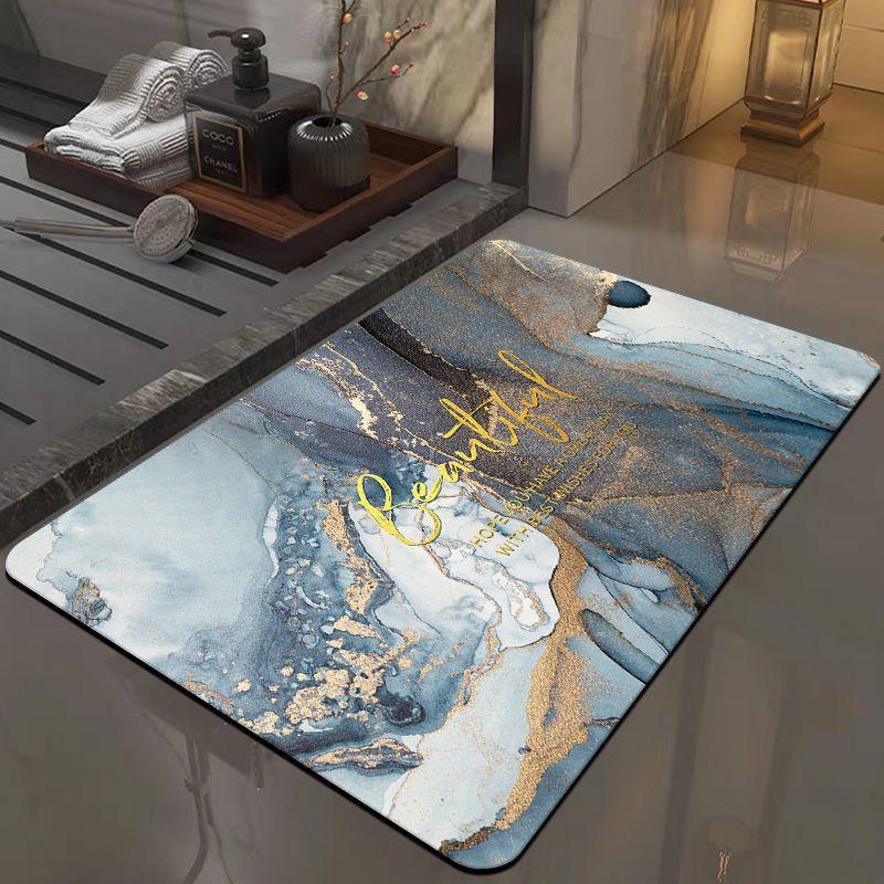 1pc Modern Marble Printed Diatom Mud Carpet Absorbent Quick-drying Bathtub Mat Doorway Decorative Entrance Bathroom Accessories