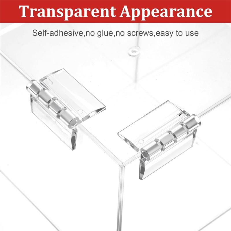 A03F-Plastic DIY For Box Door Buckle Set, 15Pcs Acrylic Hinges Kit Self-Adhesive Latch Buckles No Punch Needed Piano Hinge
