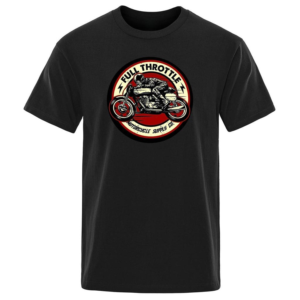 Full Speed Coffee Shop Racing Rock Music Rider Printed Tshirt for Men Fashionable Short Sleeved Loose Cotton Top Tshirt