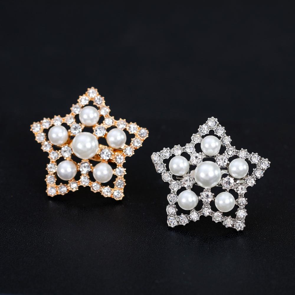 Mini Elegant Star Shape Brooch Alloy Pin Simple Pearl Rhinestone Brooch Valentine's Day Gifts