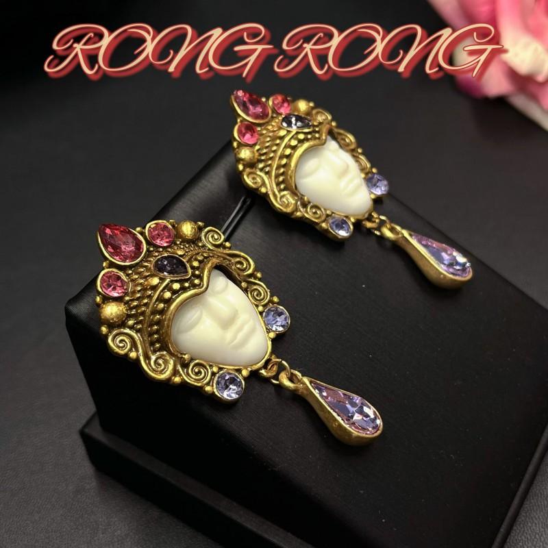 Middle Aged Vintage Handmade Retro Buddha Face Statue Heavy Industry Earrings Exaggerated Personality Palace Portrait