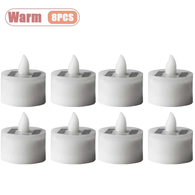 Solar Powered Candle Tea Lights Flameless Fake LED Electronic Candles Outdoor Christmas Small Tea Candles Home Decor