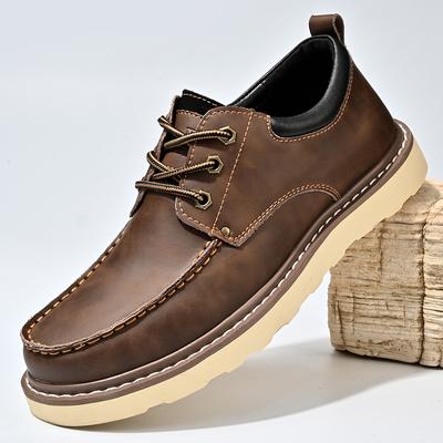 Herren Freizeitschuhe aus Leder Dicke Sohlen Plateau Bootsschuhe Für Outdoor Walking Wandern Bergsteigen