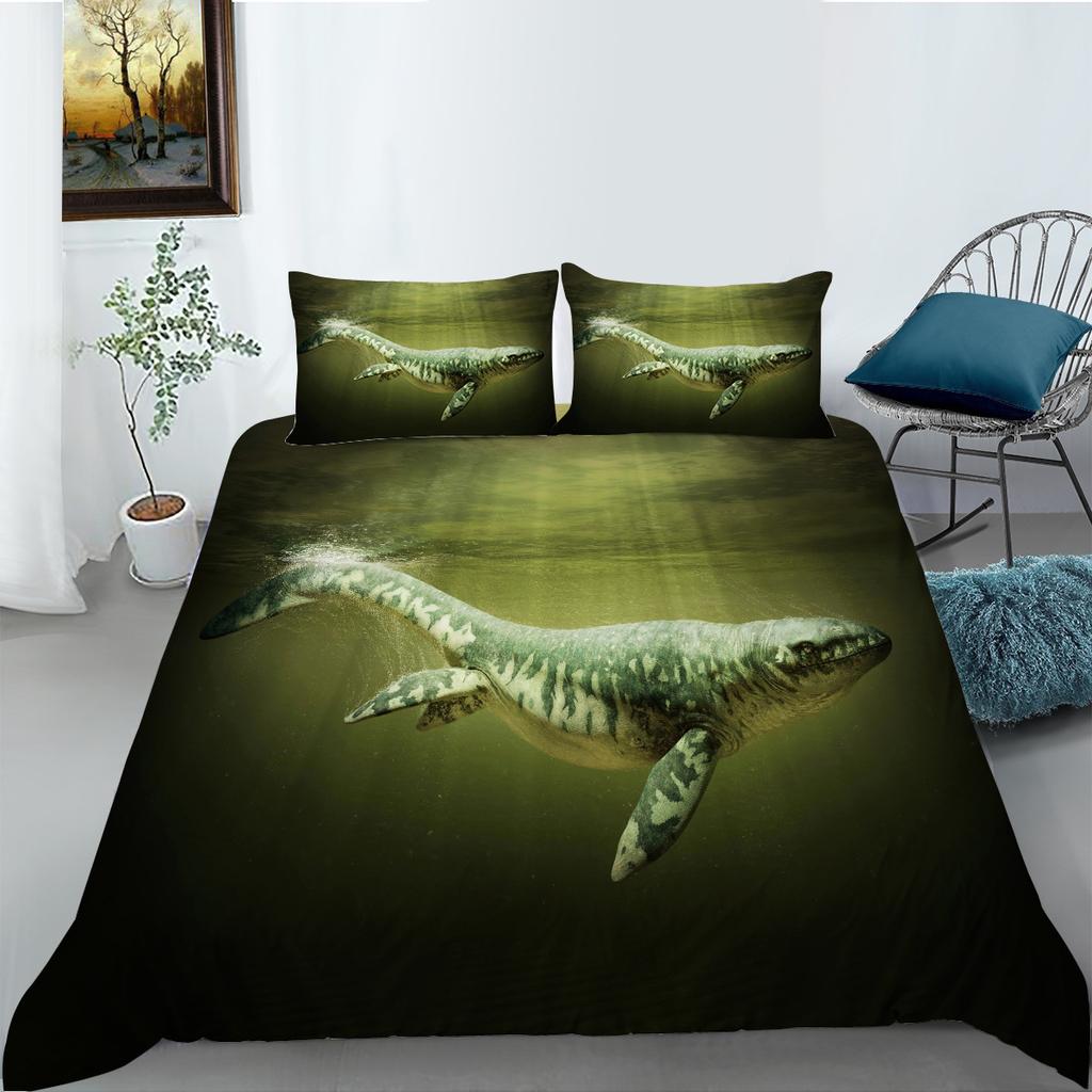 Dinosaur Duvet Cover Set King Size Jurassic Age T-Rex Raptor Comforter Cover With Pillowcase Kid Bedroom Polyester Bedding Set