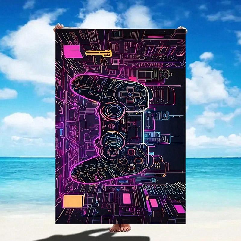 

Neon Cyber Game-Pattern Beach Towel Patterned Sunscreen And Windproof Suitable For Swimming Pool Camping Travel Blanket W40*H60(CM)