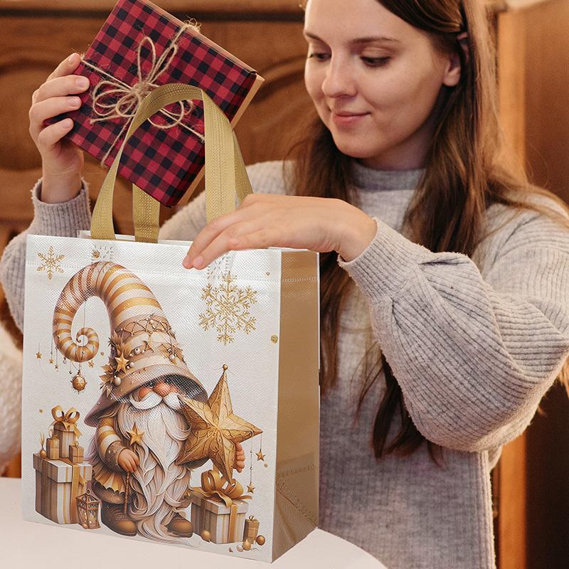 4-12pcs Christmas Gift Bag Santa Claus Non-Woven Tote Bag with Handle 2025 Christmas Decoration For Home New Year Kids Gift Wrap