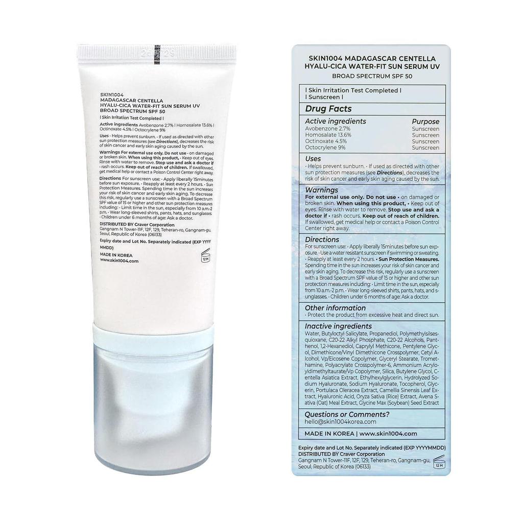 Skin1004 Madagaskar Centella Hyalu-Cica Water-Fit serum do opalania 50ml SPF50+ PA++++