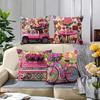 Romantic Pink Truck Pillow Covers, Colorful Patchwork Rose Bicycle Art Decorative Throw Pillow Cases, Home Decor Cushion Covers