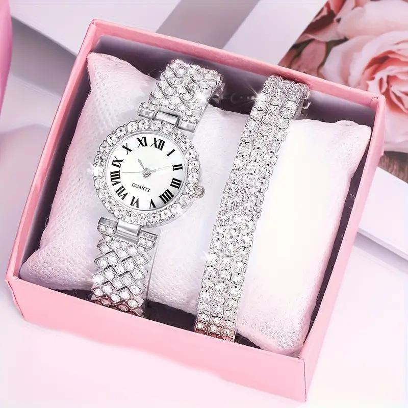 Romersk Diamantarmbandsur, Trendigt Kvartsarmbandsur Fullt med Diamanter